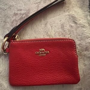 Coach small red leather wristlet EUC
